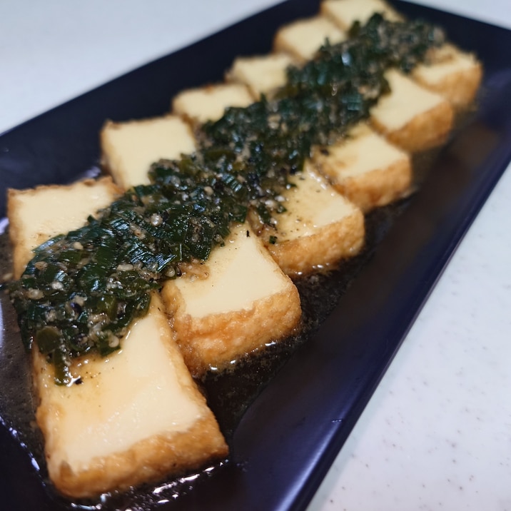 【レンジとトースターで簡単】焼き厚揚げのニラだれ
